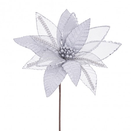 Fiore poinsettia argento 50 x 28 cm