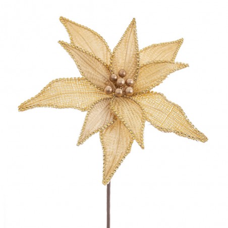Tessuto fiore stella di natale oro 30 x 65 cm