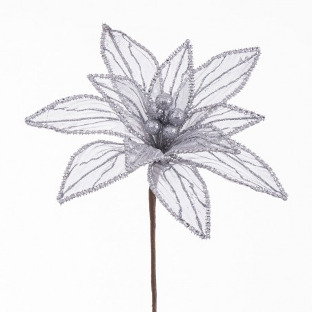 Fiore poinsettia tessuto argento 25 x 65 cm