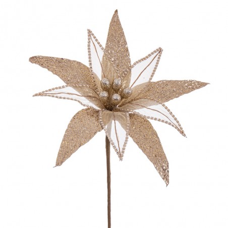 Tessuto fiore stella di natale champagne 30 x 65 cm