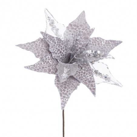 Fiore poinsettia tessuto argento 25 x 44 cm