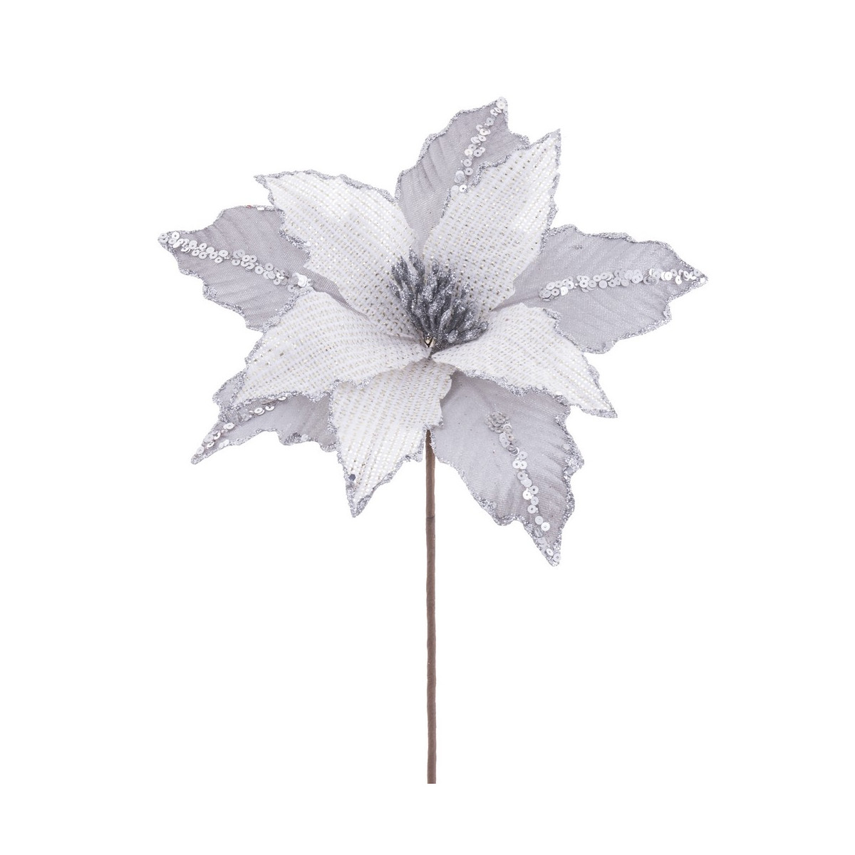 Fiore poinsettia tessuto argento 28 x 44 cm