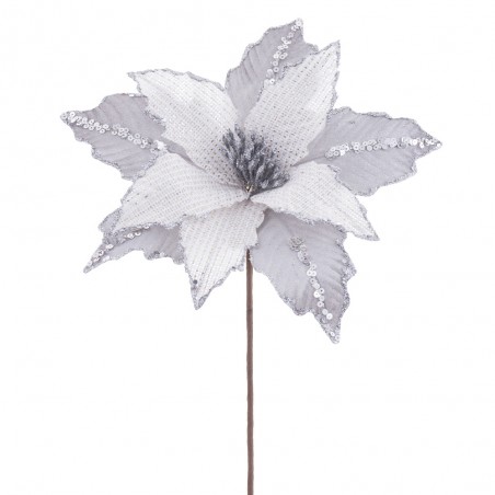 Fiore poinsettia tessuto argento 28 x 44 cm
