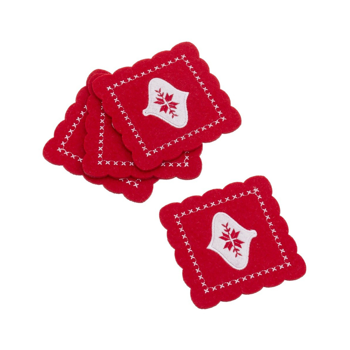 S 4 sottobicchieri ricamati in feltro rosso