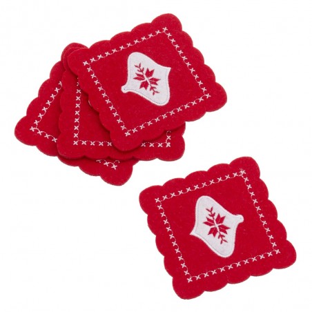 S 4 sottobicchieri ricamati in feltro rosso