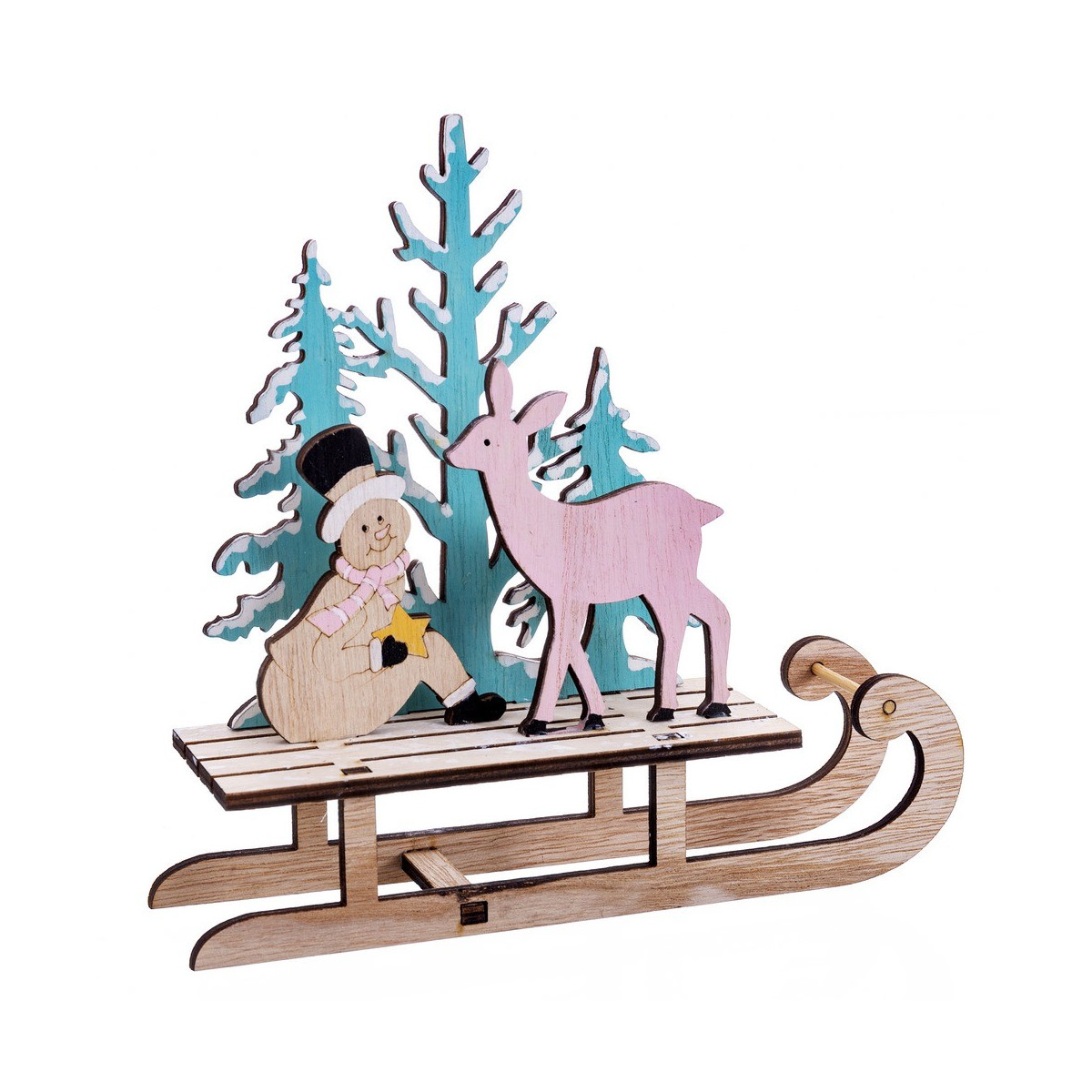 Slitta pupazzo neve legno 19,50 x 5,50 x 18,50 cm