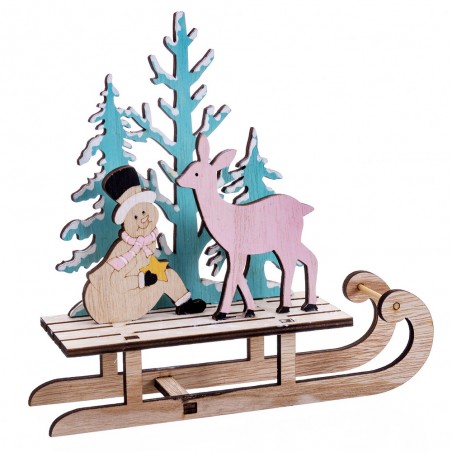 Slitta pupazzo neve legno 19,50 x 5,50 x 18,50 cm