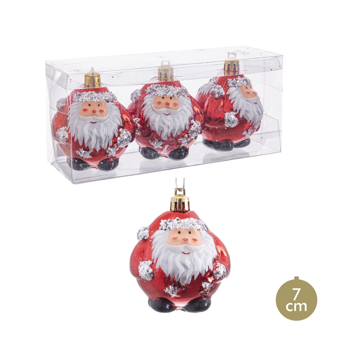 S 3 palline di babbo natale rosse 7 x 7 x 7 cm