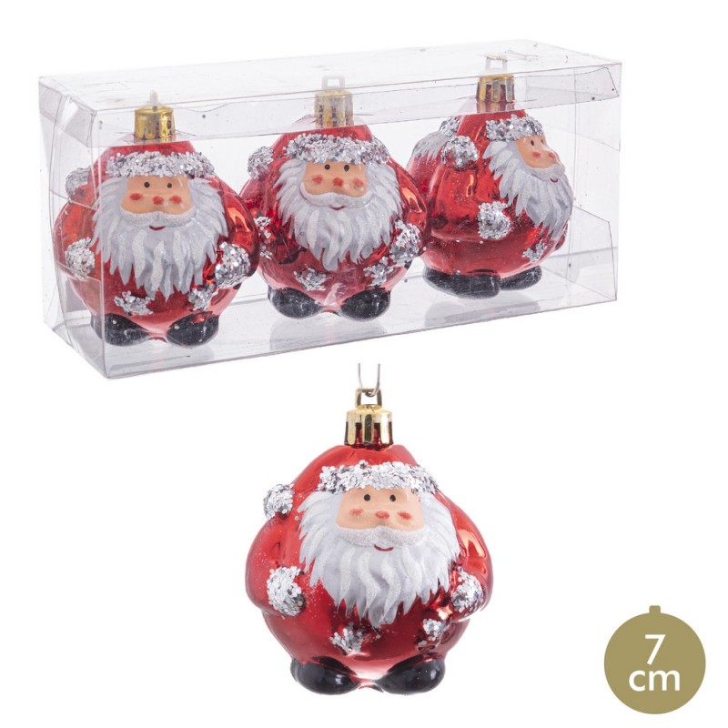 S 3 palline di babbo natale rosse 7 x 7 x 7 cm