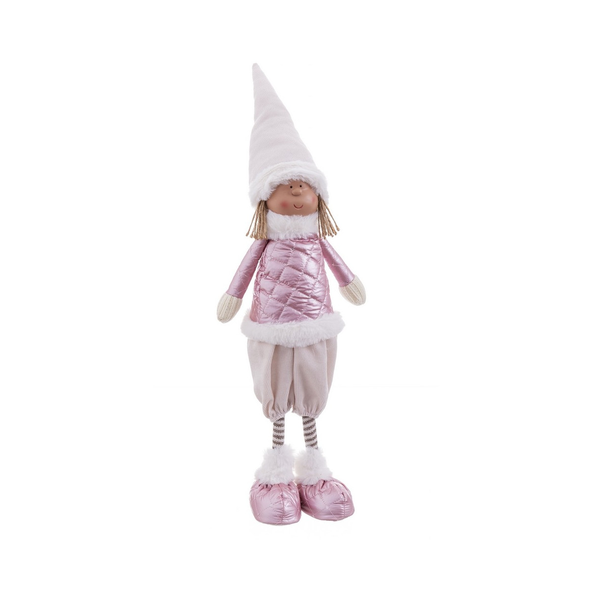 Bambola da bambina in piedi, tessuto rosa per Natale 22 x 11 x 62 cm