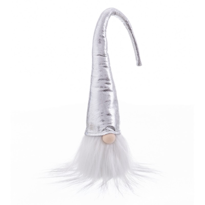 Babbo natale seduto tessuto argento 10 x 10 x 48 cm