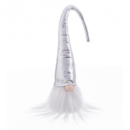 Babbo natale seduto tessuto argento 10 x 10 x 48 cm
