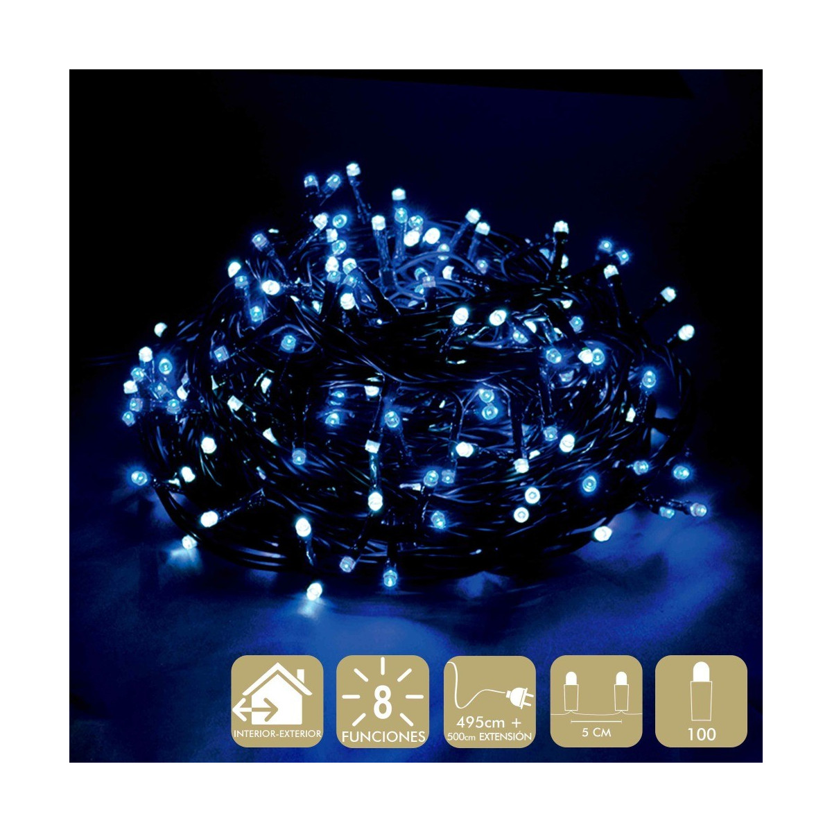 100 luci a led 8 funzioni bianco blu