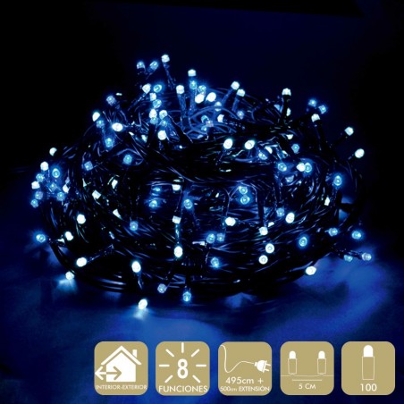 100 luci a led 8 funzioni bianco blu