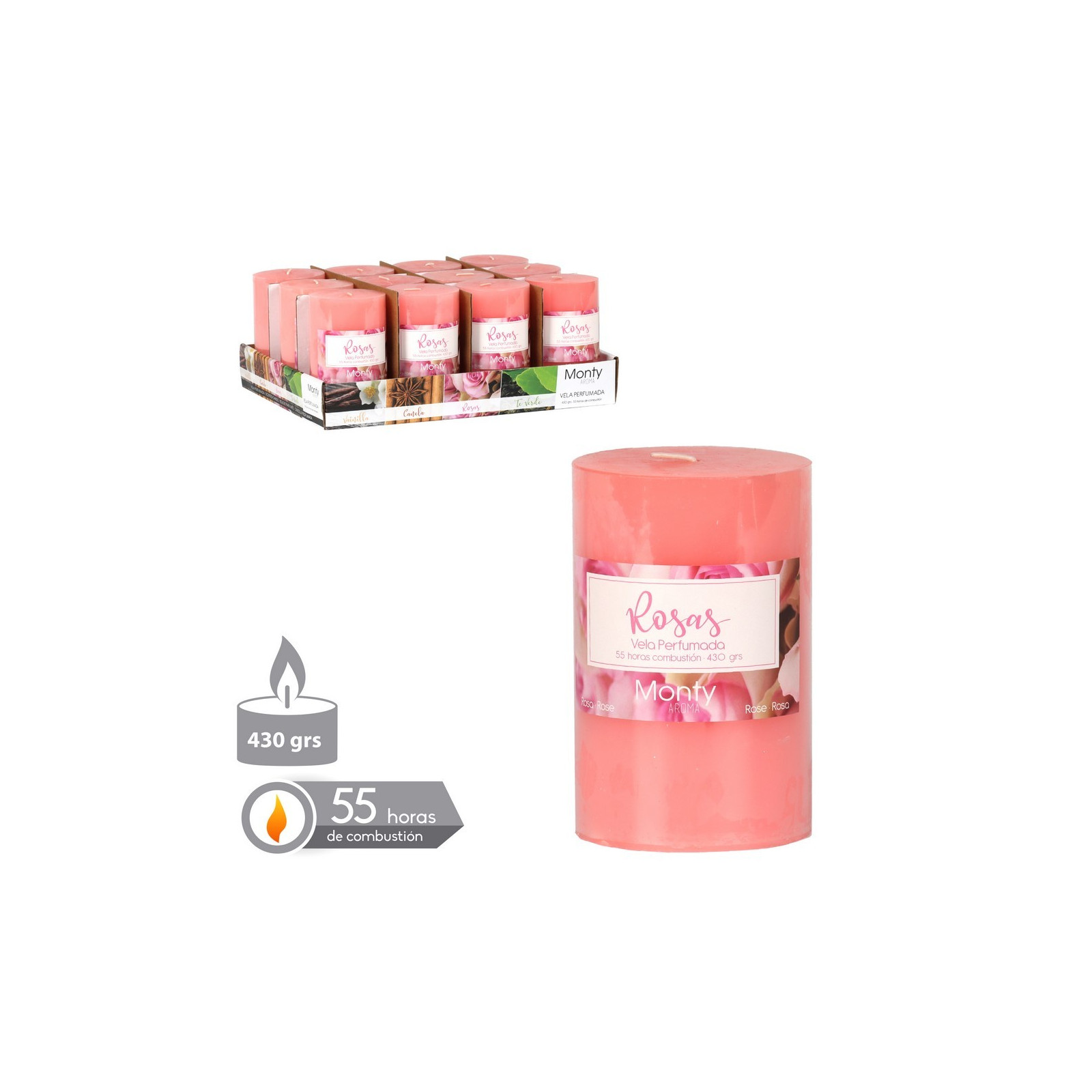 Candela cilindrica profumata rosa 7 50 x 12 cm