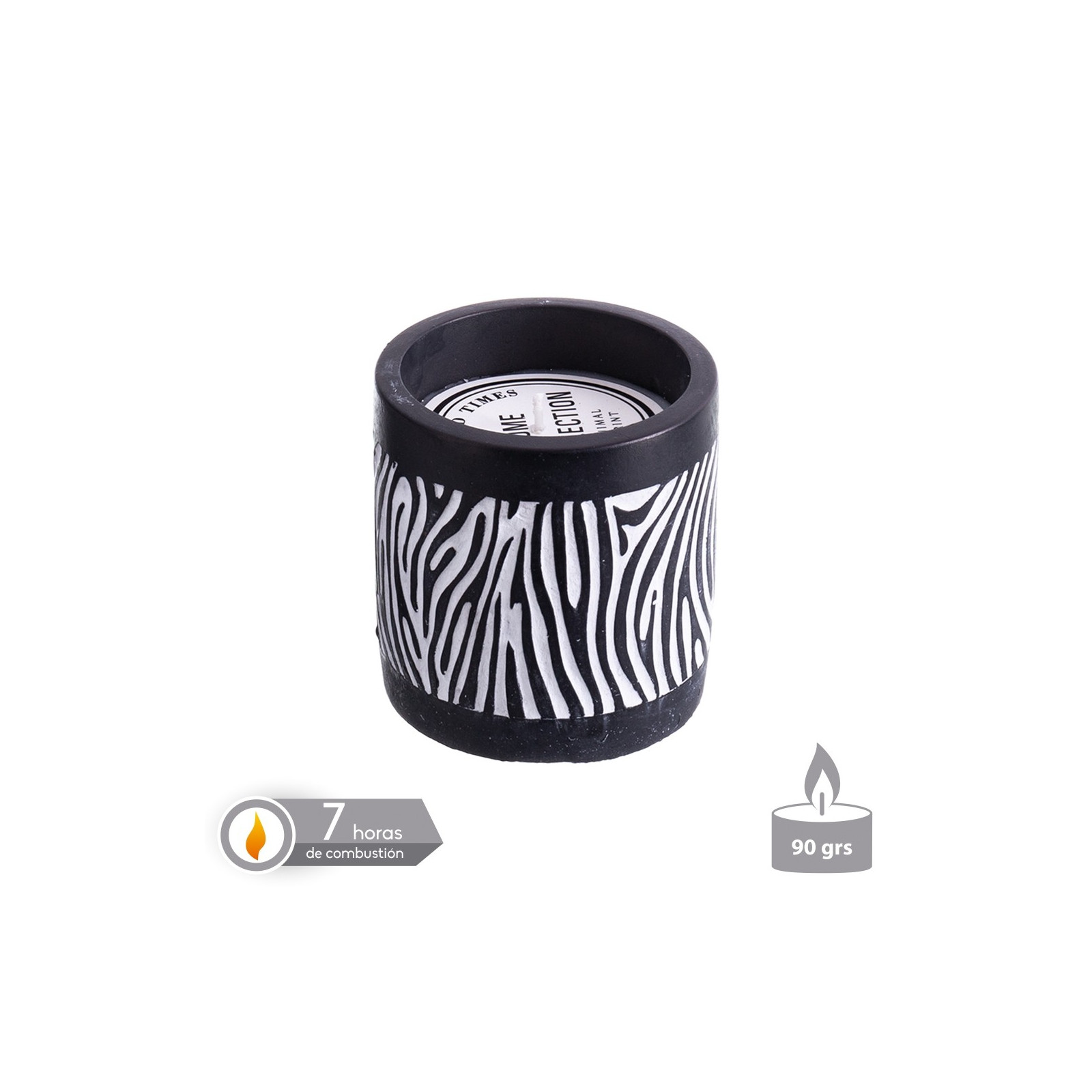 Candela base cemento profumata zebra 8 x 8 cm