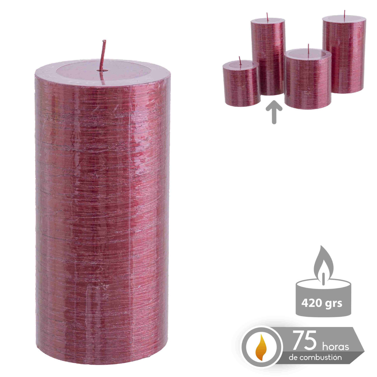 Candela cilindrica rosso metallico natale 6 80 x 14 cm