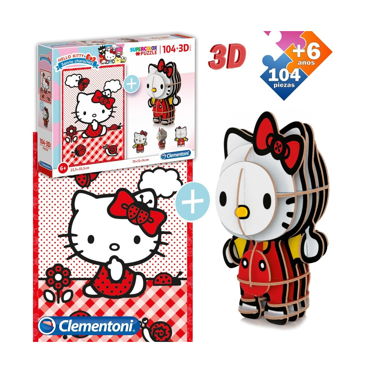 Puzzle 104 pz + figura 3d hello kitty