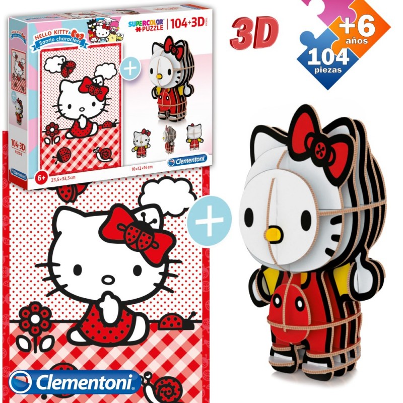 Puzzle 104 pz + figura 3d hello kitty