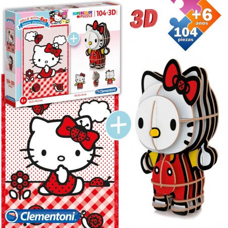 Puzzle 104 pz + figura 3d hello kitty