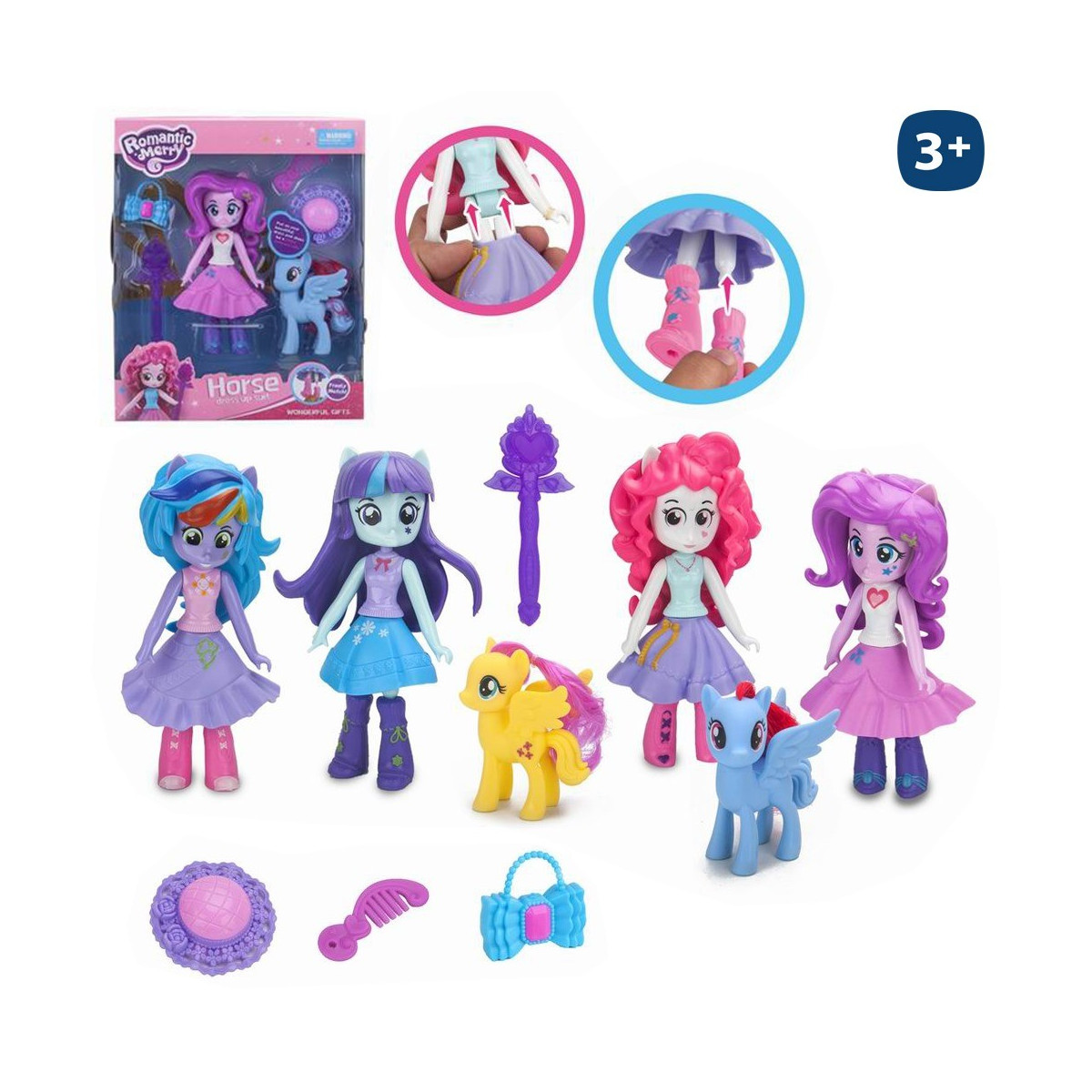 Bambola con pony e accessori 4 m 18 cm