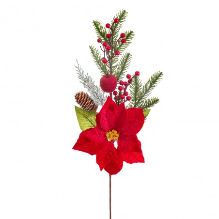 Ramo di pino, agrifoglio e poinsettia 64 cm