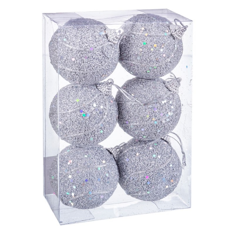 S 6 palline fili schiuma argento 6 x 6 x 6 cm