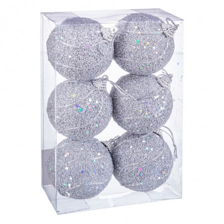S 6 palline fili schiuma argento 6 x 6 x 6 cm