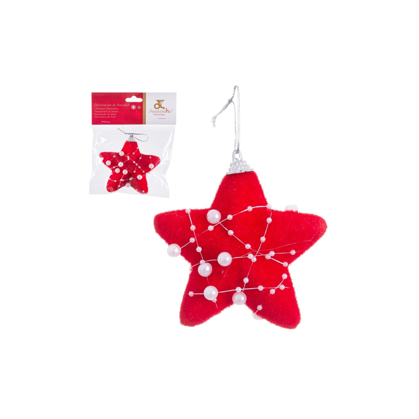 Ciondolo stella in gommapiuma rossa perle 10 cm