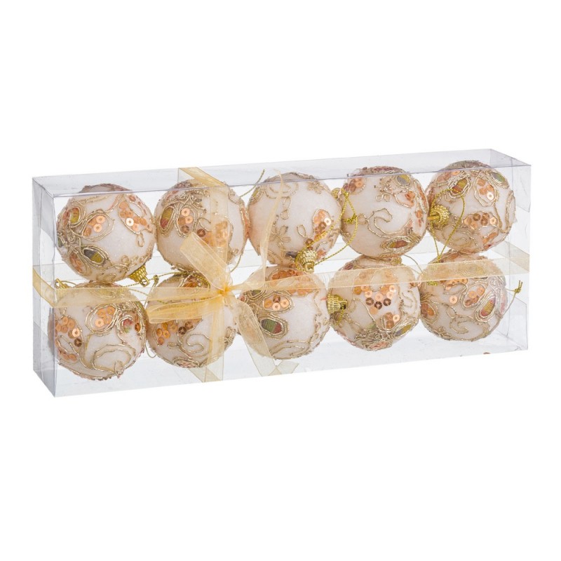 S 10 palline ricamate in gommapiuma bianco oro 6 x 6 x 6 cm