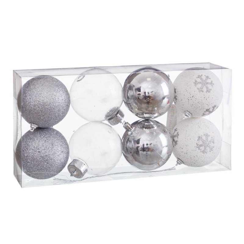 S 8 palle decorate in schiuma argento 8 x 8 x 8 cm