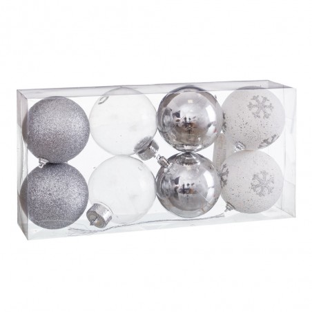S 8 palle decorate in schiuma argento 8 x 8 x 8 cm