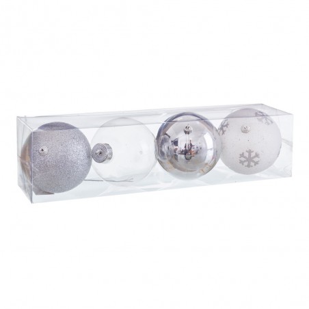 S 4 palline decorate in foam argento 10 x 10 x 10 cm