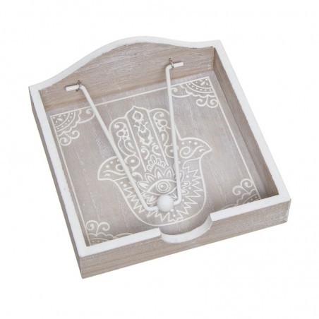 Porta tovaglioli in legno con design della Mano di Fatima