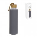 Bottiglia in vetro da 600 ml con custodia in silicone e coperchio in bambù grigio