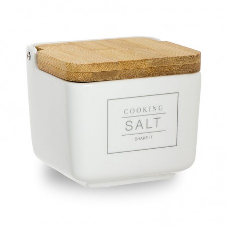 Saliera essenziale con coperchio in bambù bianco