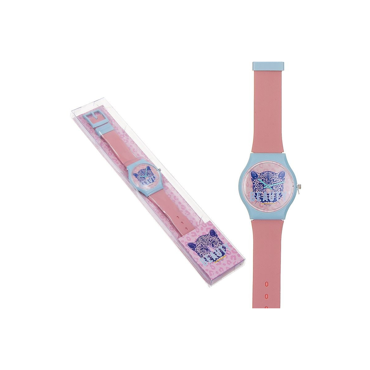 Orologio Infantile Rosa e Blu con Design Leopardo 23 cm