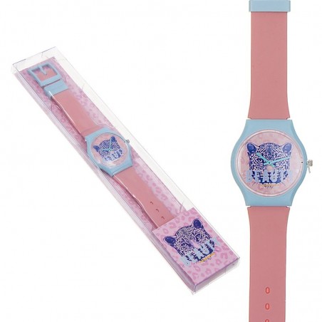 Orologio Infantile Rosa e Blu con Design Leopardo 23 cm