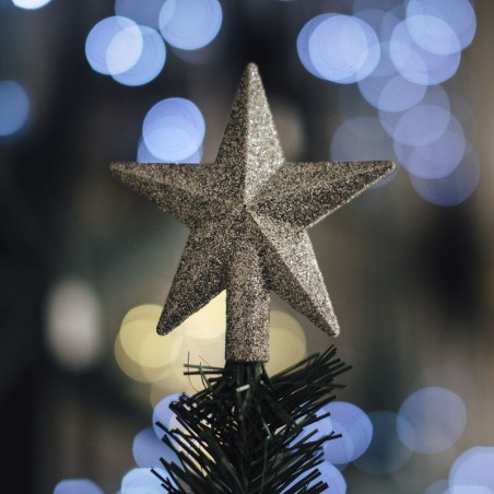Punta di albero stella con glitter argento