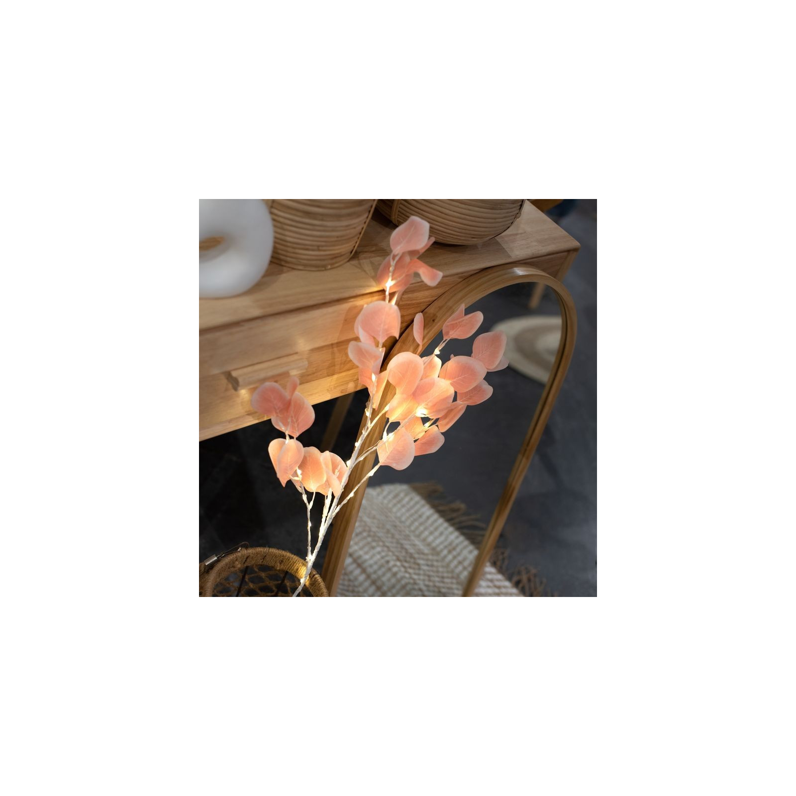Rami 30 led 90cm fiori rosa 2xaa