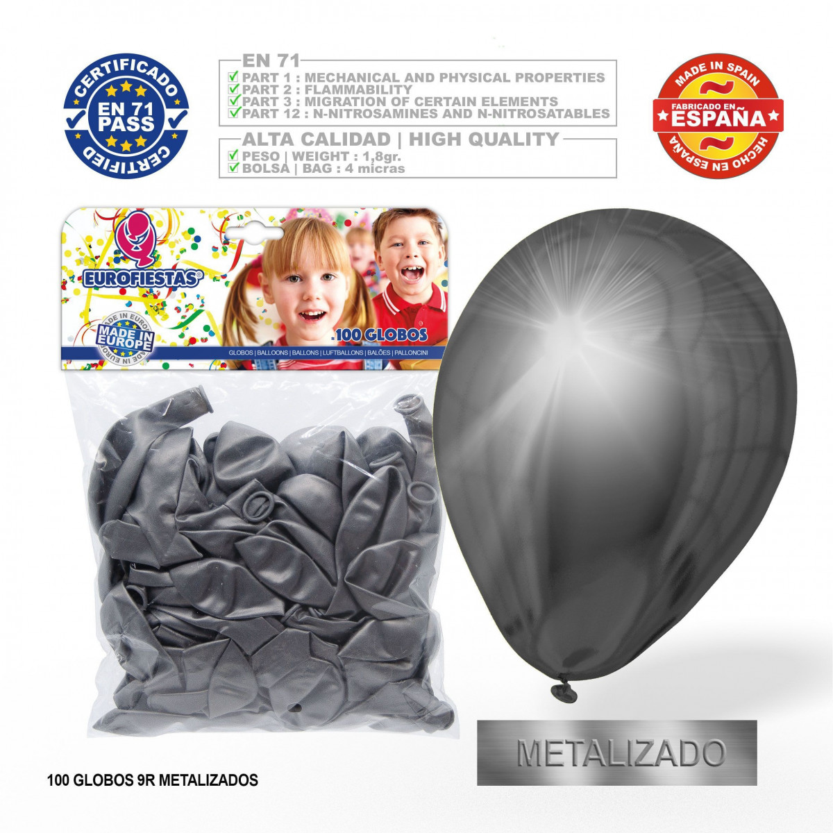 Pacco di palloni argentati metallizzati 9r 100 unità