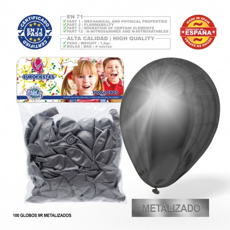 Pacco di palloni argentati metallizzati 9r 100 unità