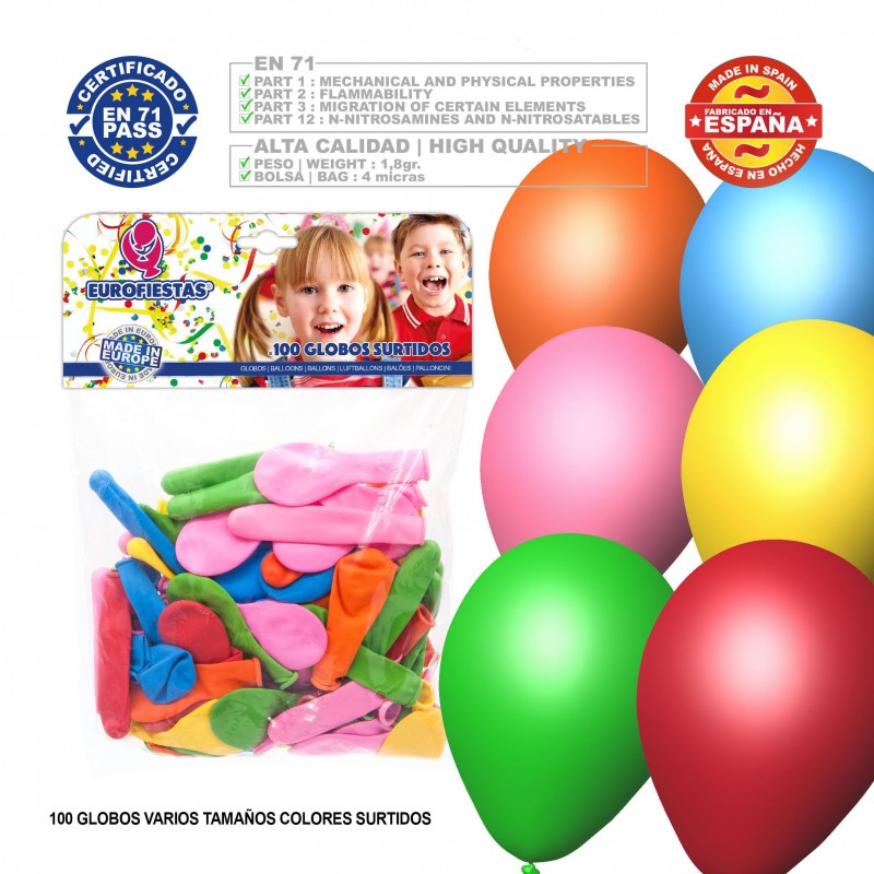 Palloncini colori assortiti varie misure 100 unità