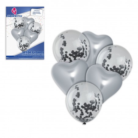 Set di palloncini a forma di cuore in argento cromato