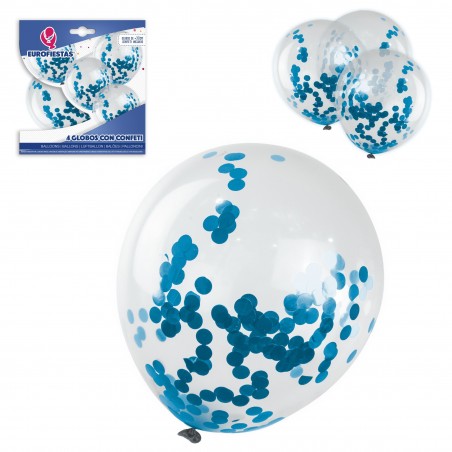Confezione di palloncini in lattice con 4 coriandoli blu