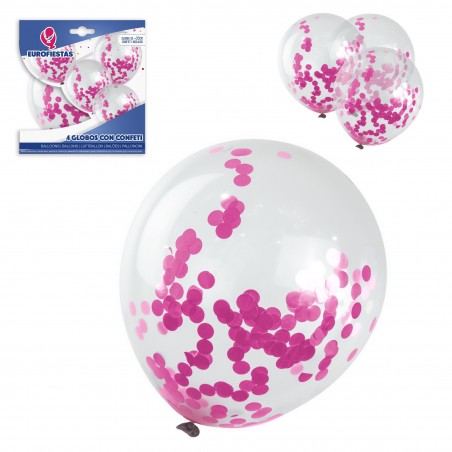 Confezione di palloncini in lattice con 4 coriandoli rosa