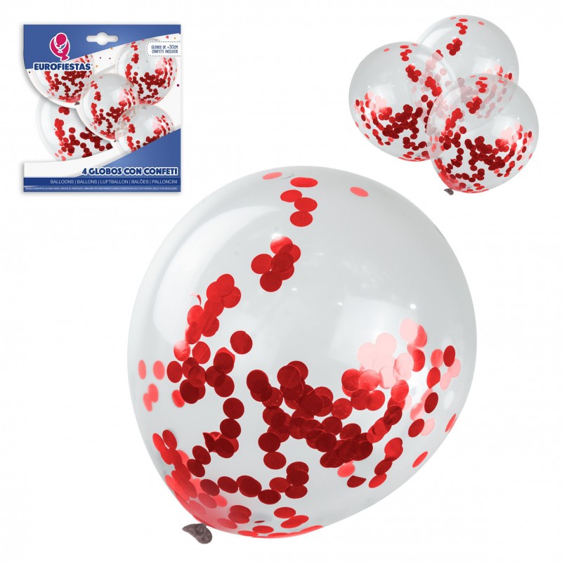 Confezione di palloncini in lattice con 4 coriandoli rossi