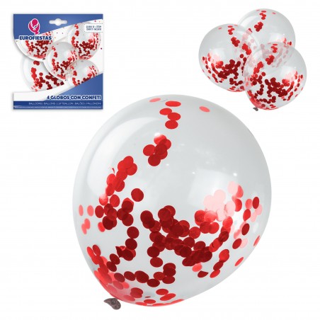 Confezione di palloncini in lattice con 4 coriandoli rossi