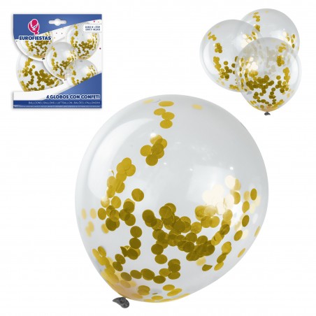 Confezione di palloncini in lattice con 4 coriandoli color oro
