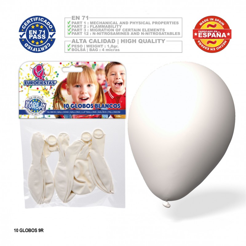 Pacchetto di palloncini bianchi 9r 10 unità